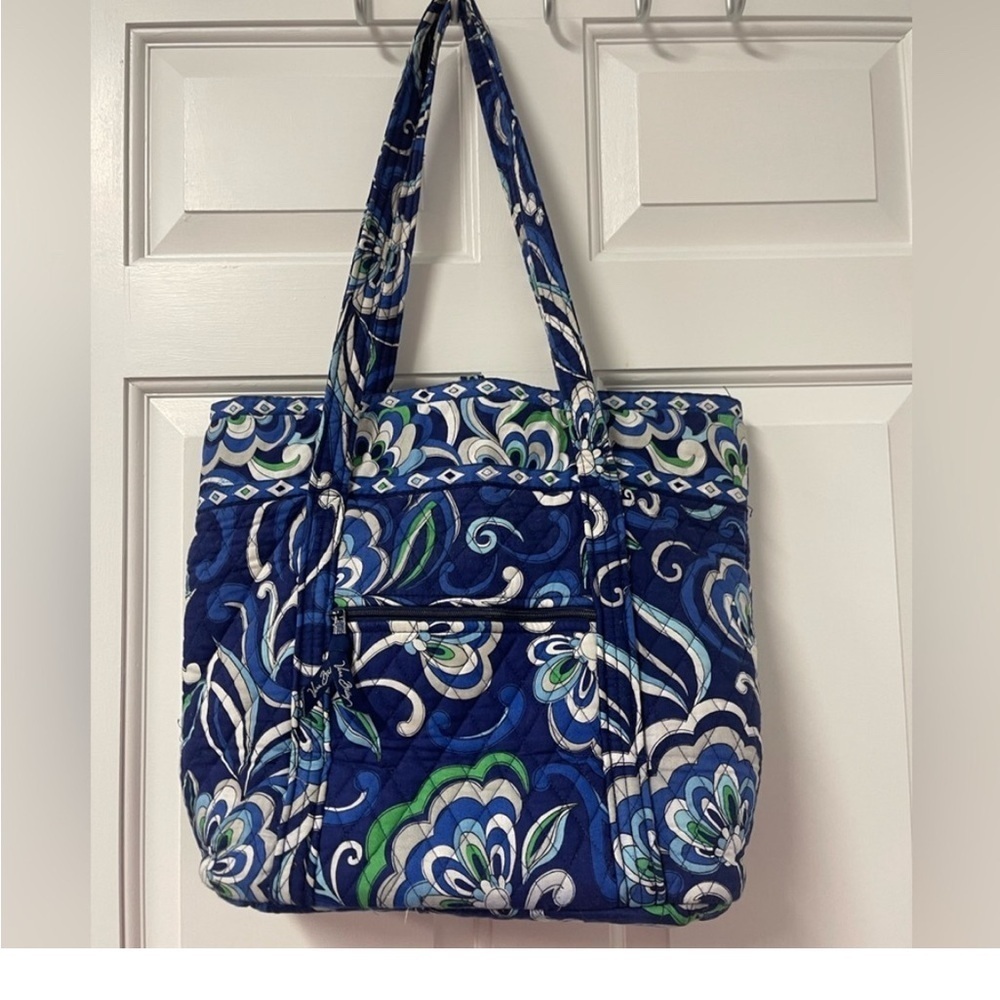 Vera Bradley Mediterranean Blue Tote Bag Purse Medium Toggle Int Pockets Retired - Picture 7 of 8